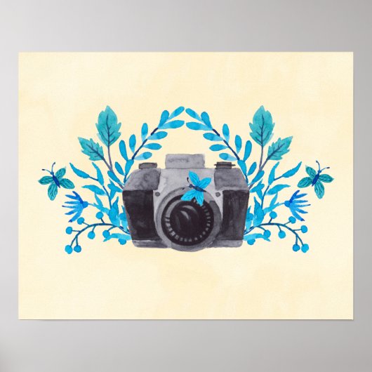 Azure Blueカメラと葉蝶付きカメラ ポスター (正面)