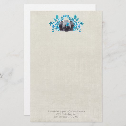 Azure Blueカメラと葉蝶付きカメラ 便箋 (正面/裏面)
