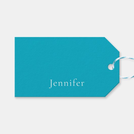 Azure Blueトレンディーモダンミニマリスト名 ギフトタグ (正面(横))