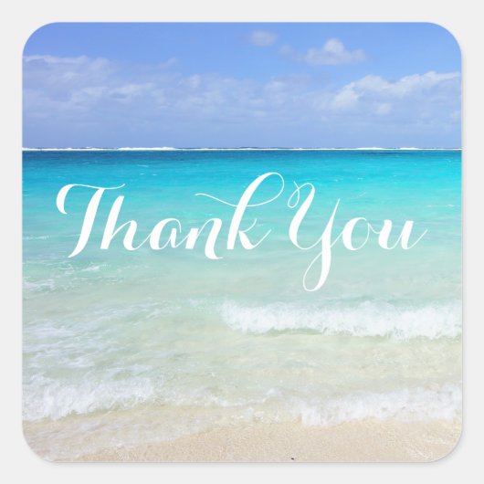 Azure Blueトロピカルカリブのビーチありがとうございました スクエアシール (正面)
