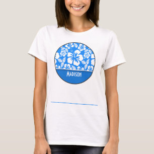 Azure Blueトロピカルハイビスカスパーソナライズされた; Tシャツ