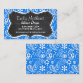 Azure Blueペイズリー、フローラ、Chalkboard 名刺 (正面/裏面)