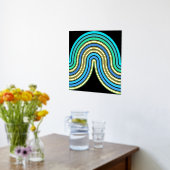 Azure Blue抽象芸術ウェーブラインアートパターン金ゴールド 箔ポスター (レイダウン (キッチン))