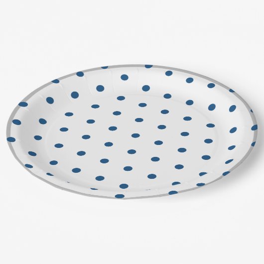 Azure Blue水玉模様シルバーホワイト ペーパープレート (アングル)