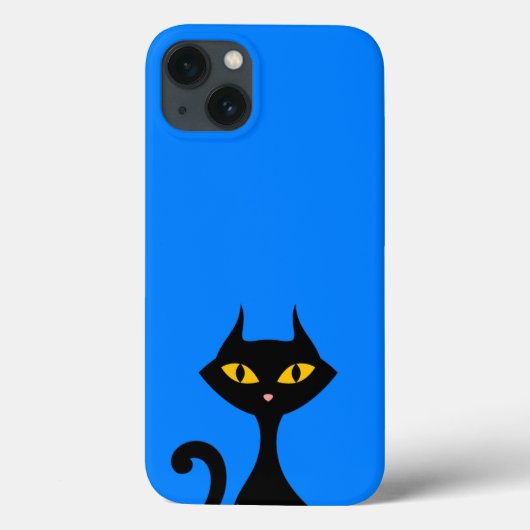 Azure Blue背景を持つブラックキティ猫 Case-Mate iPhoneケース (裏面)