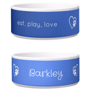 Azure Blue Eat Play Love オーダーメイド犬用食器 ボウル