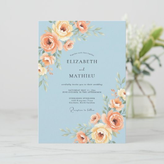 Azure Blue Graceful Summer Wedding 招待状 (スタンド正面)