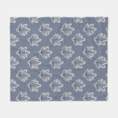 Azure Blue Leafリネンルック フリースブランケット (正面(横))