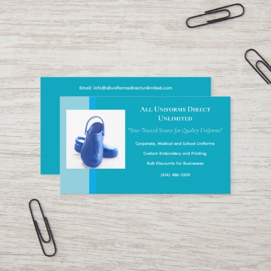 Azure Blue Medical Clogsユニフォーム 名刺 (正面/裏面インサイチュ)