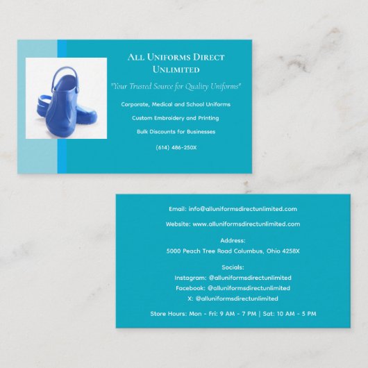Azure Blue Medical Clogsユニフォーム 名刺 (正面/裏面)