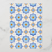 Azure Blue Persian Mosaic Muslimの結婚金ゴールド 箔招待状 (裏面)