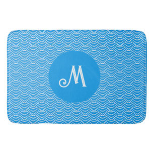 Azure Blue Wave Pattern モノグラムの Bath Mat バスマット