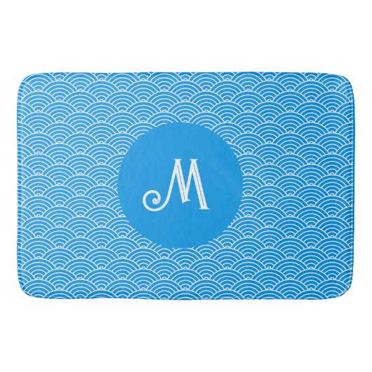 Azure Blue Wave Pattern モノグラムの Bath Mat バスマット (正面)