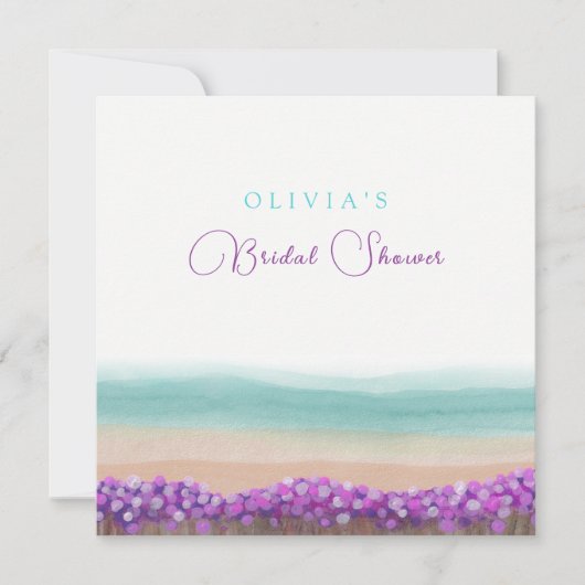 Azure Coastの開花ブライダルシャワー 招待状 (正面)