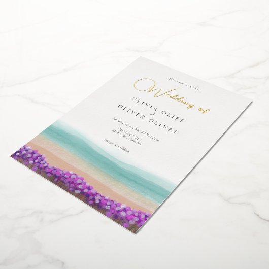 Azure Coast in 結婚開花 箔招待状 (回転した状態)