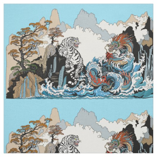 Azure DragonとWhite Tiger。イラストレーション ファブリック (見本)