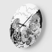 Azure DragonとWhite Tiger。イラストレーション ラージ壁時計 (傾斜)