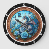 Azure Dragon Blue Rose Fantasy ラージ壁時計 (正面)