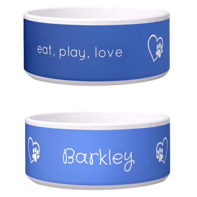 Azure 'eat play love' 犬の名前入りボウル ボウル (クリエイターアップロード済み)