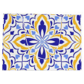 Azure Elegance Blue and Gold Floral Mosaic ラージペーパーバッグ (裏面)