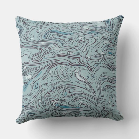 Azure Ether Marbled Fluid Art Throw Pillow クッション (裏面)