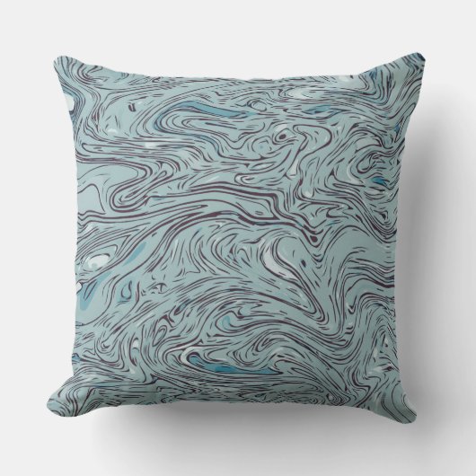 Azure Ether Marbled Fluid Art Throw Pillow クッション (正面)