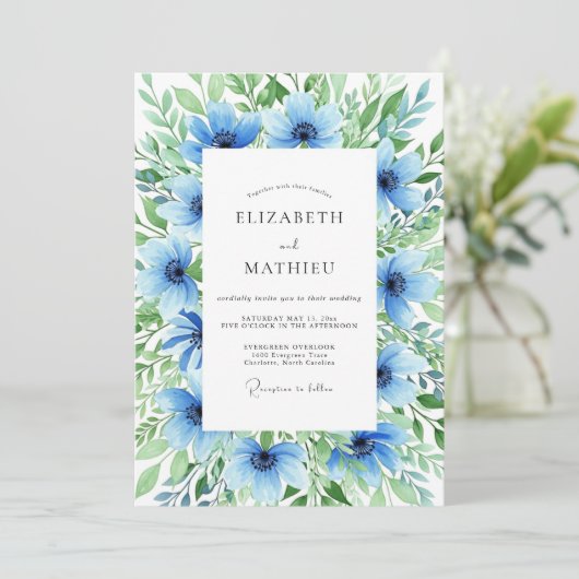 Azure Ethereal Floral Wedding 招待状 (スタンド正面)