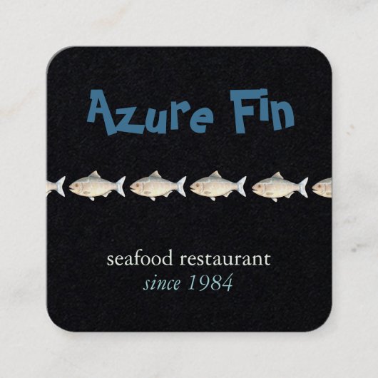 Azure Fin エレガント Black Coastal Seafood Restaurant スクエア名刺 (正面)