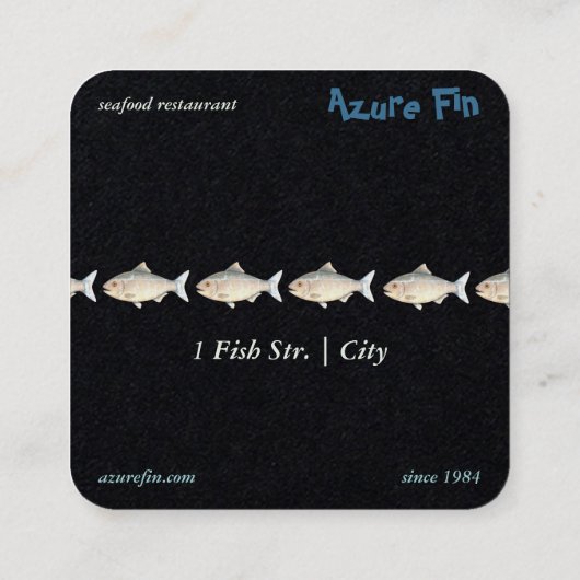 Azure Fin エレガント Black Coastal Seafood Restaurant スクエア名刺 (裏面)