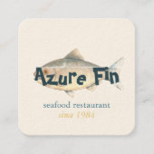 Azure Fin エレガント Fishレストランロゴ スクエア名刺 (正面)