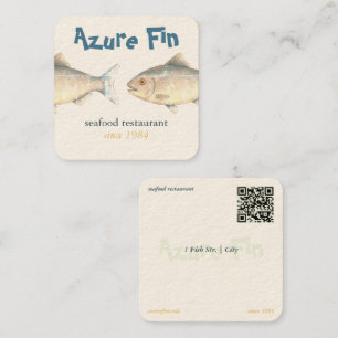 Azure Fin エレガント Fishレストランロゴ スクエア名刺