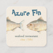 Azure Fin エレガント Fishレストランロゴ スクエア名刺 (正面)