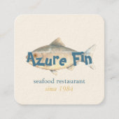 Azure Fin エレガント Fishレストランロゴ スクエア名刺 (正面)