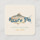 Azure Fin エレガント Fishレストランロゴ スクエア名刺 (正面)