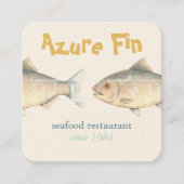 Azure Fin エレガント Fishレストランロゴ スクエア名刺 (正面)