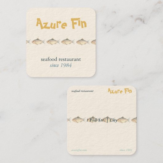 Azure Fin Coastal Fish Patternシーフードレストラン スクエア名刺 (正面/裏面)
