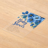 Azure Floral Acrylic Baby Shower Invitation アクリル招待状 (レイダウン)