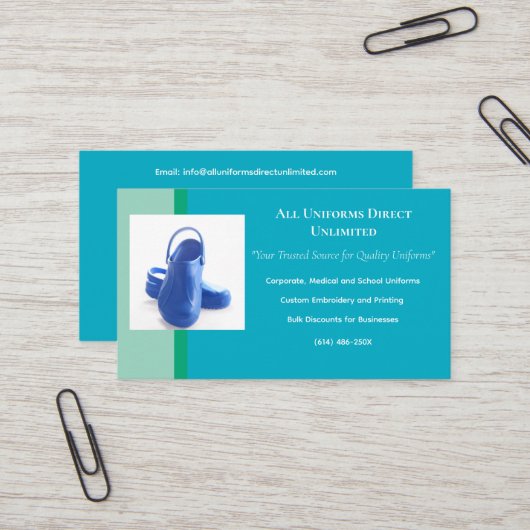 Azure Green Blue Medical Clogsユニフォーム 名刺 (正面/裏面インサイチュ)