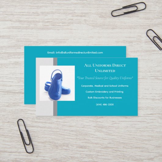 Azure Grey Blue Medical Clogsユニフォーム 名刺 (正面/裏面インサイチュ)