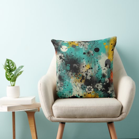 Azure Ink Abstract Throw Pillow クッション (椅子)