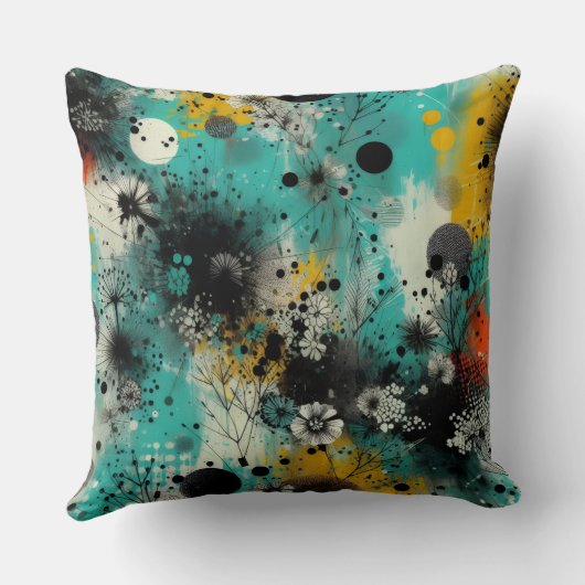 Azure Ink Abstract Throw Pillow クッション (裏面)