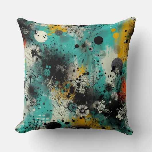 Azure Ink Abstract Throw Pillow クッション (正面)