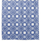 Azure Lattice Blue Geometric Floral Mediterranean シャワーカーテン (正面)