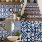 Azure Lattice Blue Geometric Floral Mediterranean タイル
