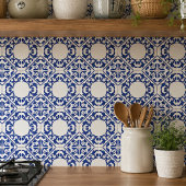 Azure Lattice Blue Geometric Floral Mediterranean タイル