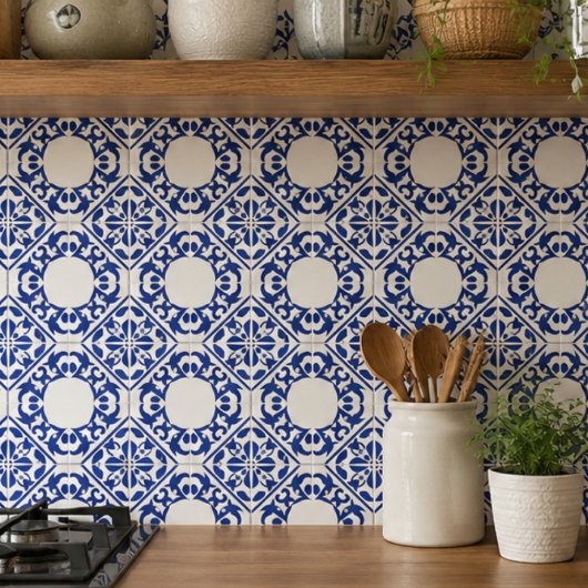 Azure Lattice Blue Geometric Floral Mediterranean タイル