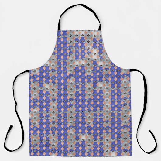Azure Lattice Mosaic Geometric Pattern 1297 エプロン (正面)