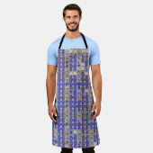Azure Lattice Mosaic Geometric Pattern 1297 エプロン (着用した状態)