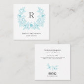 Azure Magnoliaリースモノグラムソーシャルメディア スクエア名刺 (正面/裏面)