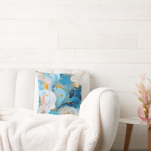 Azure Marble with Golden Splashes クッション (ソファ)